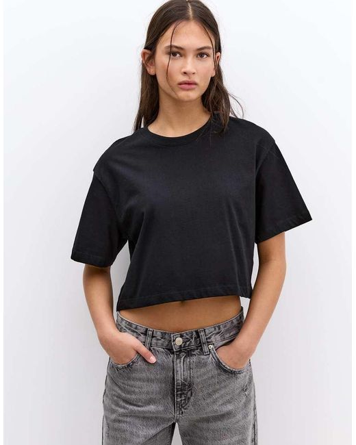 Pull&Bear Recht T-Shirt Met Korte Mouwen in het Black