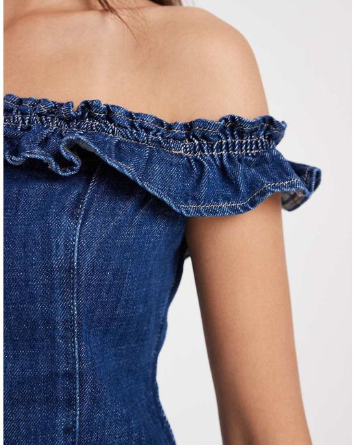 ASOS Blue Frill Bardot Denim Top Co Ord