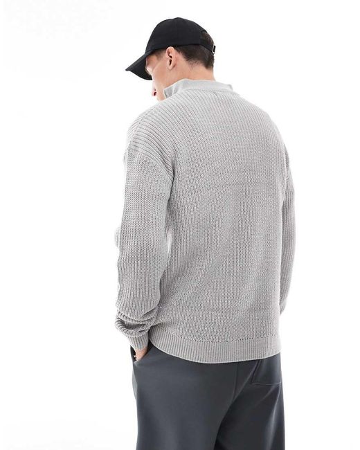 Maglione Chiaro A Coste Inglesi Con Zip Corta di New Look in Gray da Uomo