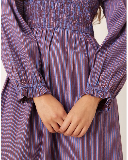 Neon Rose Purple Shirred Detailed Long Sleeve Midaxi Dress