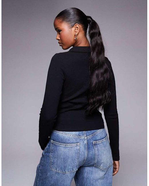 ASOS Blue Long Sleeve Ribbed Polo