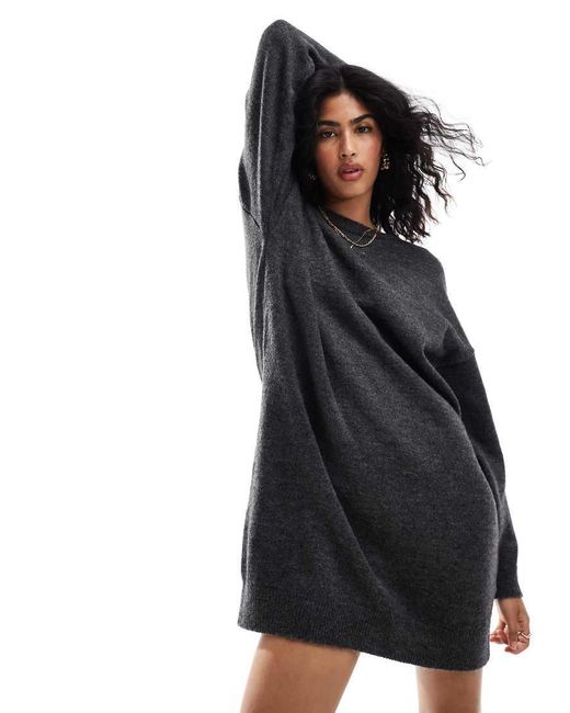 ASOS Black Knitted Jumper Mini Dress With Crew Neck