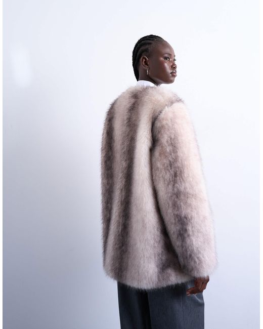 TOPSHOP White Faux Fur Collarless Mid Length Coat