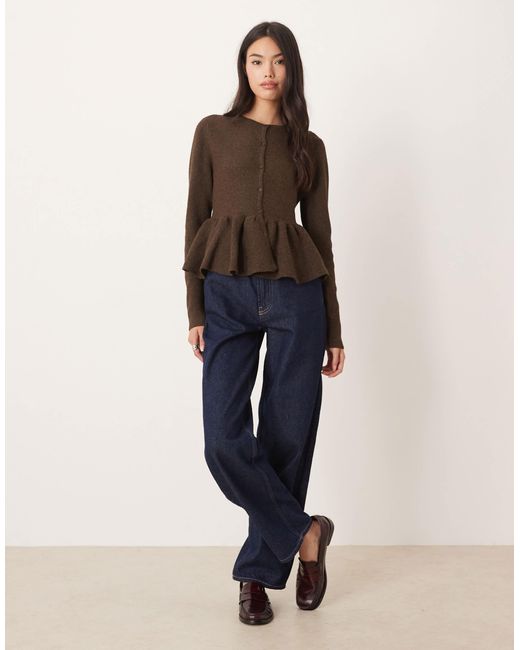 ASOS Brown Structured Peplum Hem Cardigan