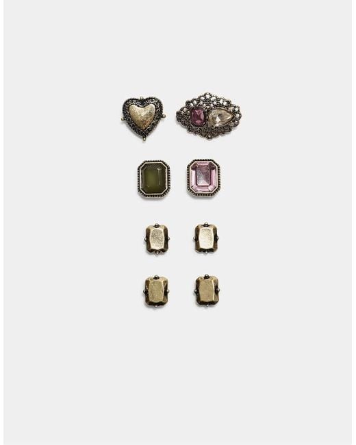 Stradivarius White Set Of 8 Jewel Brooches