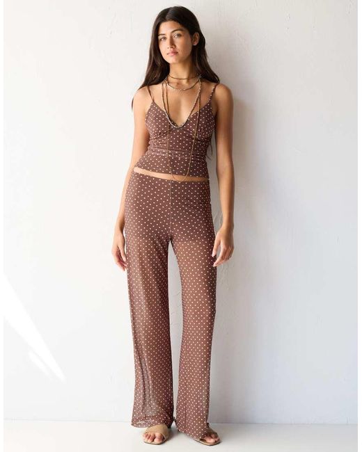 Pull&Bear Brown Strappy Polka Dot Top