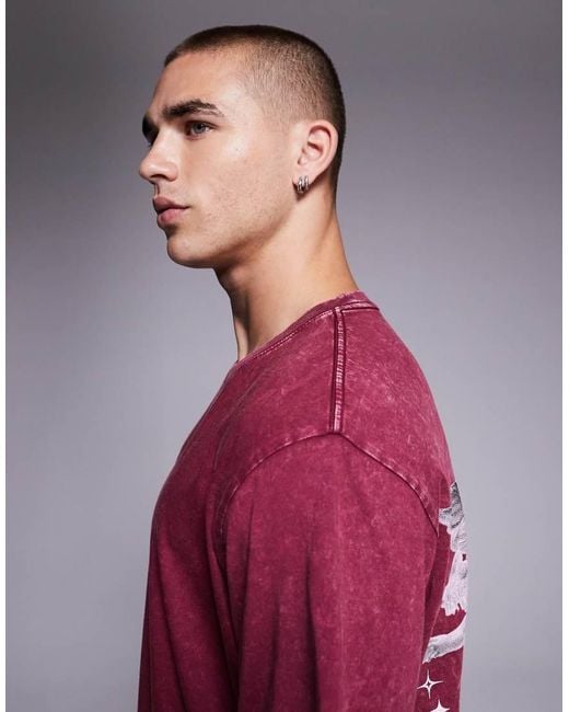 T-Shirt Oversize Bordeaux Con Stampa Sul Retro di ADPT in Red da Uomo