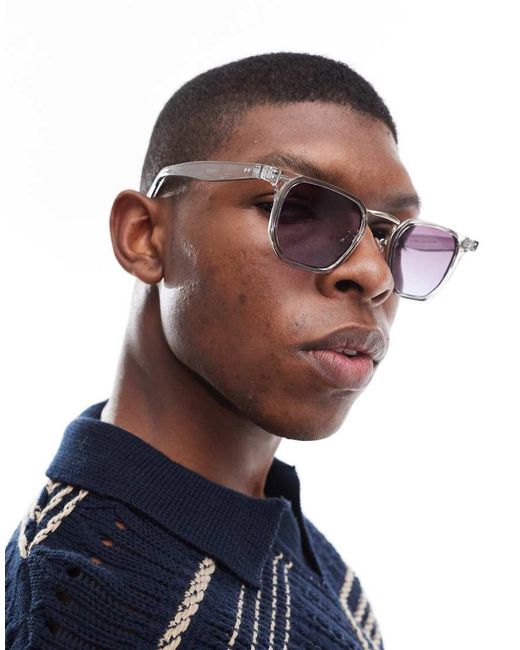 ASOS Rectangle Sunglasses With Purple To Blue Ombre Lens And Crystal Frame for men