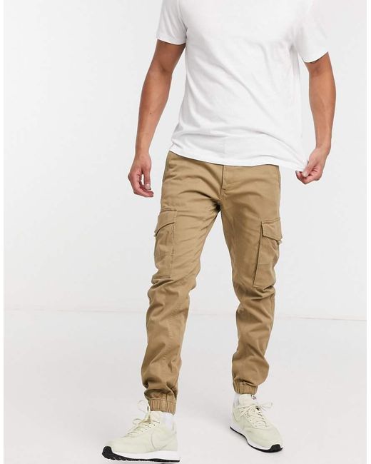 Pantalones Cargo Color Arena De Corte Slim Con Punos De Intelligence Marron Jack Jones de hombre Lyst