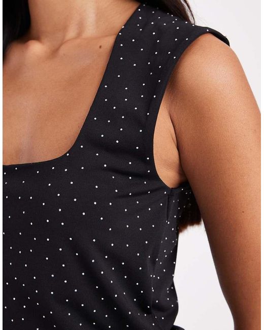 Vero Moda Black Reversible Square Neck Slinky Top With All-over Diamante Embellishment