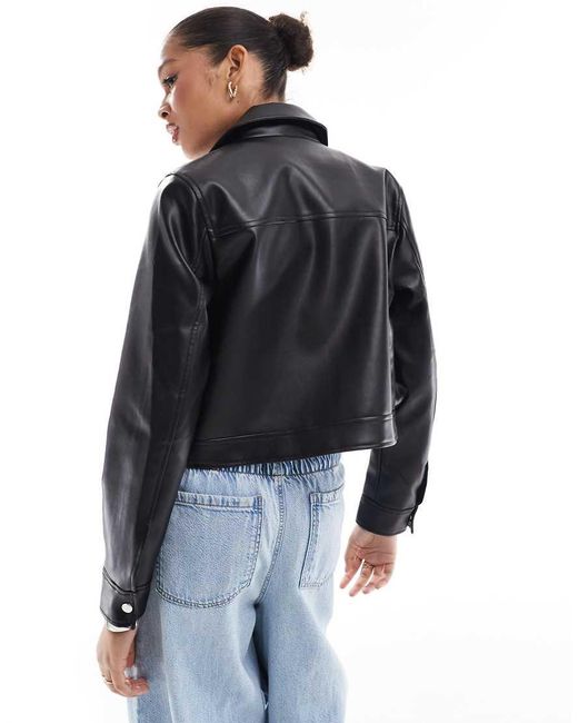 Threadbare Blue Faux Leather Trucker Jacket