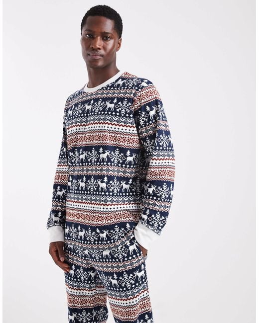 Jack & Jones White Christmas Fairisle Pyjama Set for men