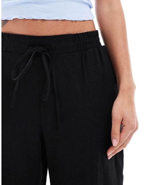 Pantalones Negros De Pernera Ancha De Mezcla De Lino De New Look de color Blue