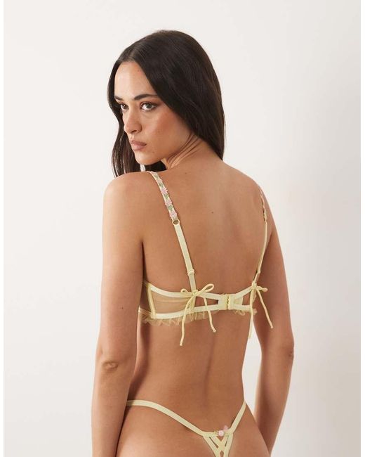 For Love & Lemons Natural Twilight Embellished Sheer Underwire Bra