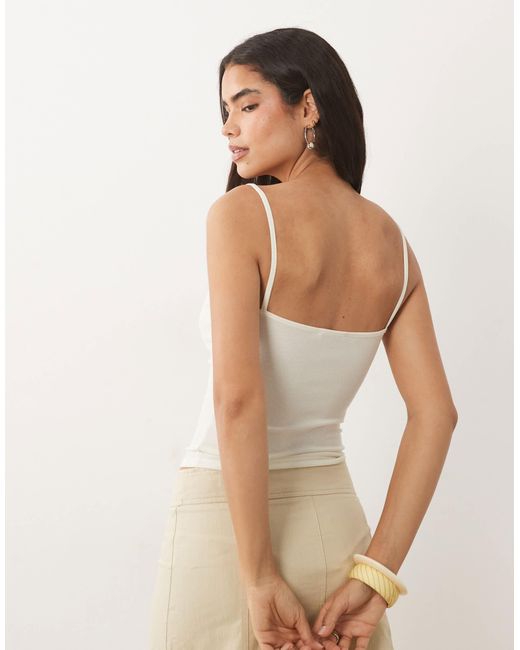Mango White Square Neck Strappy Beaded Cami Top