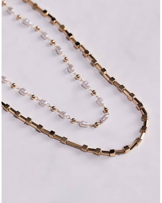 ASOS Natural Festival Pearl And Chain 2 Pack Necklace for men