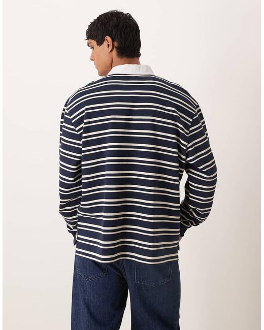 ASOS Blue Relaxed Fit Rugby Polo Sweatshirt for men
