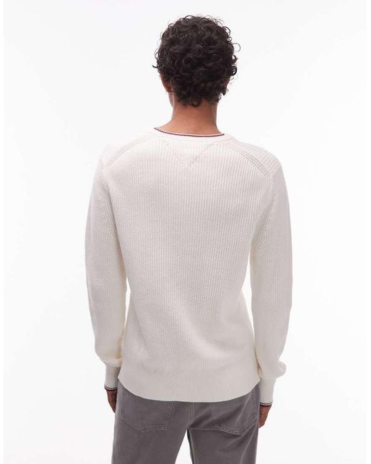 Tommy Hilfiger White Tipped Crew Neck Sweater for men