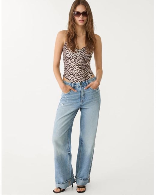Stradivarius Body Met Bandjes En Luipaardprint in het Blue