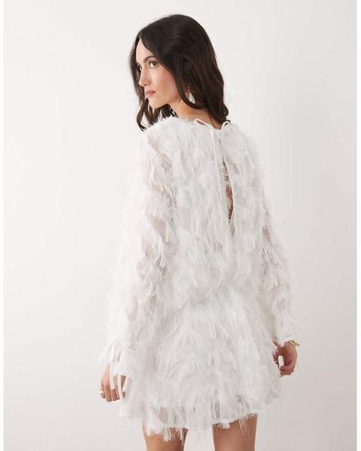 TFNC London White Faux Feather Bell Sleeve Babydoll Mini Dress