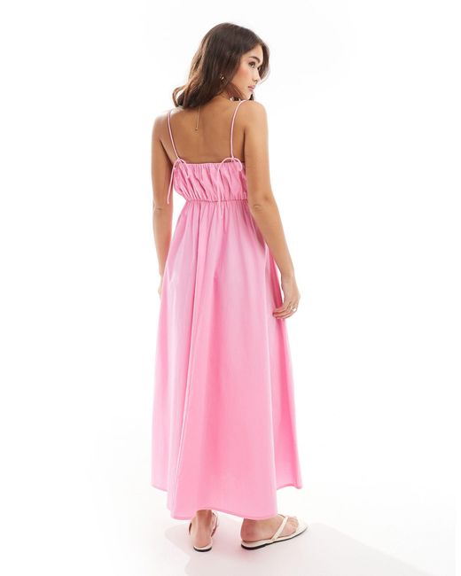 ASOS Pink Ruched Bust Maxi Sundress With Adjustable Straps