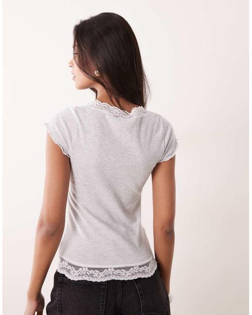 Miss Selfridge White Scoop Neck Fitted Rib Top With Lace Trim