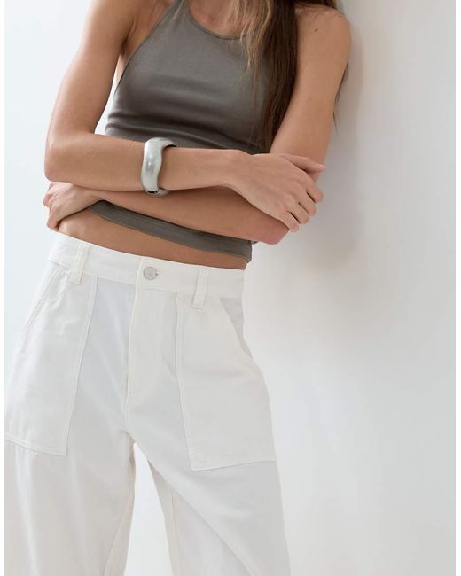 ASOS White Cargo Longer Short With Pocket And Tie Detail