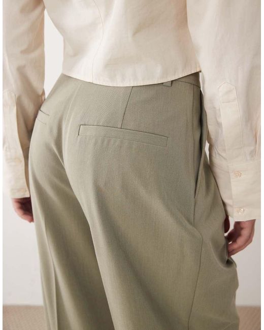 ASOS Natural Tailored Wide Leg Pants With Pleat Detail