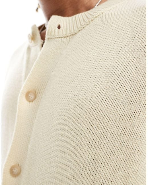 ASOS Natural Knitted Crew Neck Cardigan for men