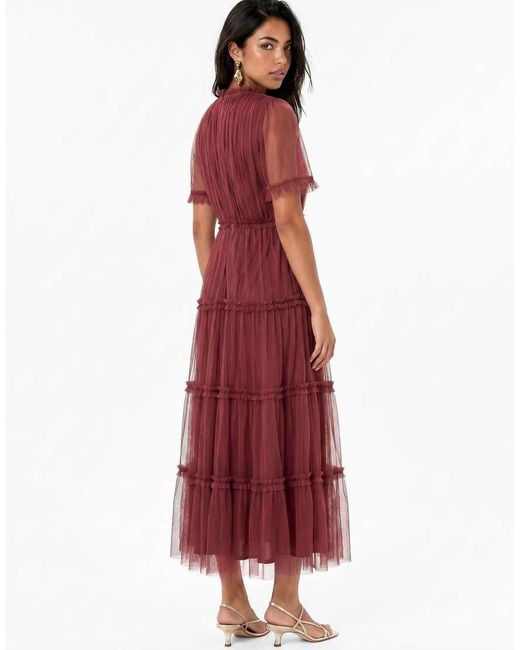 ANAYA Red Keyhole Detail Short Sleeve Frill Midaxi Dress