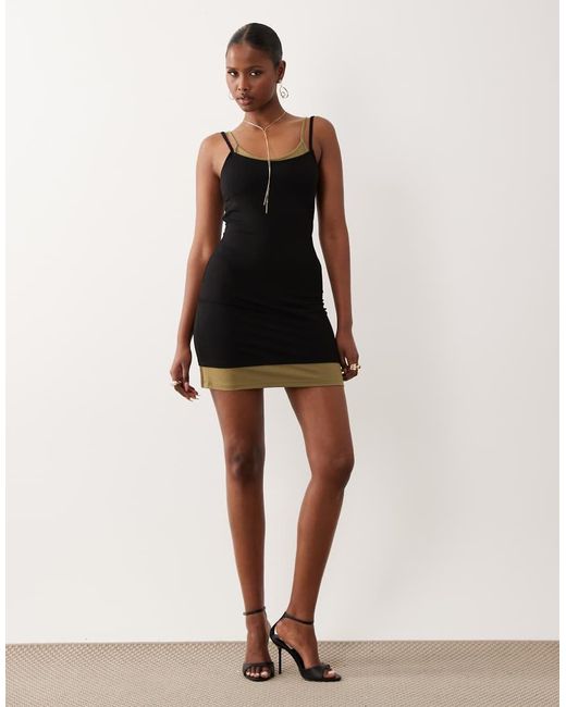 ASOS Double Layer Mini Dress Black And Khaki