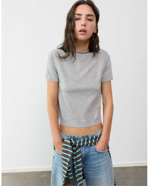 Pull ajusté à manches courtes Pull&Bear en coloris Blue