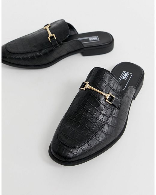 ASOS Leer Loafers Met Brede Pasvorm Van Imitatieleer Met Open Achterkant En  Krokodilleneffect in het Zwart voor heren - Lyst
