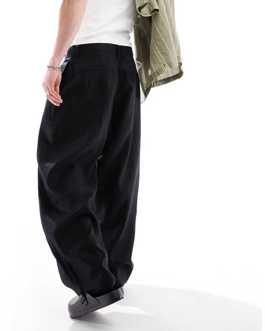 Bershka Black 100% Linen Tailored Trouser for men