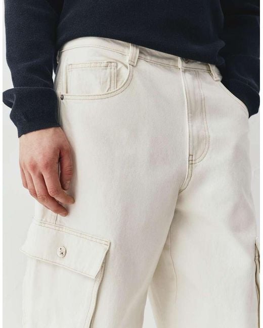 Pull&Bear White Baggy Cargo Jeans for men