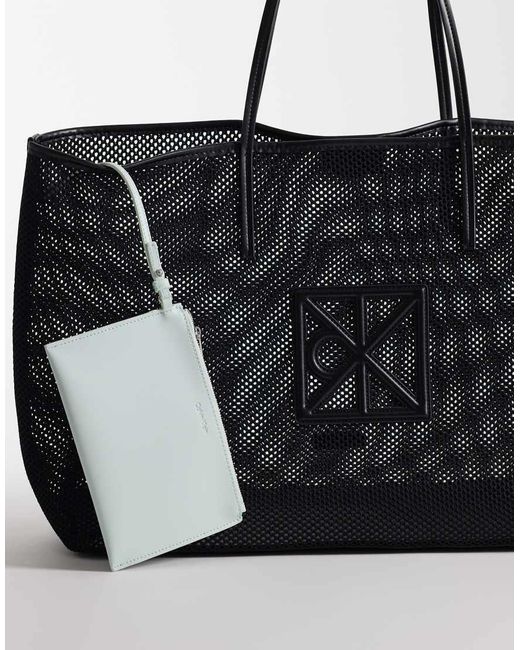 Calvin Klein Black Jeans Mesh Emblem Logo Tote Bag