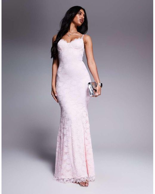 Wanderdoll Purple Leah Structured Cami Lace Fishtail Maxi Dress