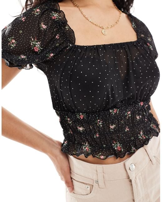 Vero Moda Black Mixed Print Chiffon Top