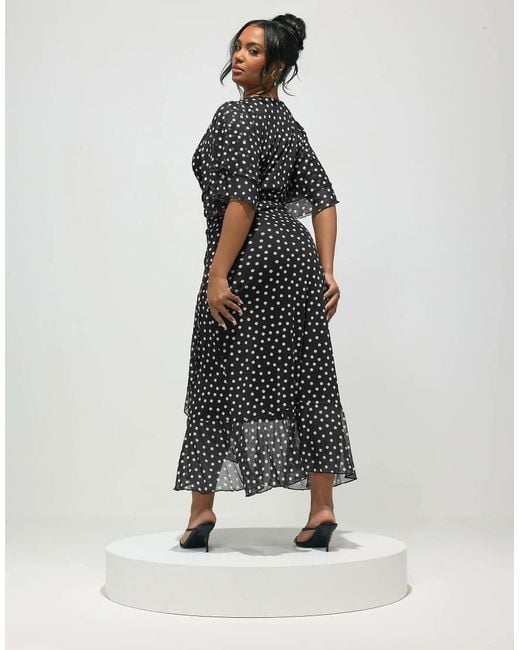 Yours Clothing Black Polka Dot Wrap Dress