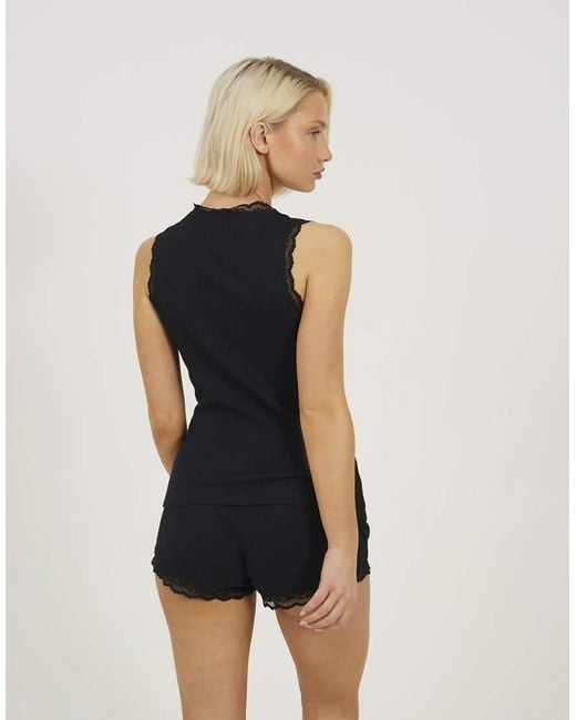 Brave Soul Black Lace Trim Vest And Short Pyjama Set