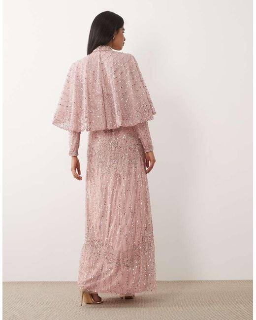 Beauut Pink Embellished Cape Detail Maxi Dress