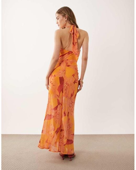 New Look Orange Floral Halter Neck Maxi Dress