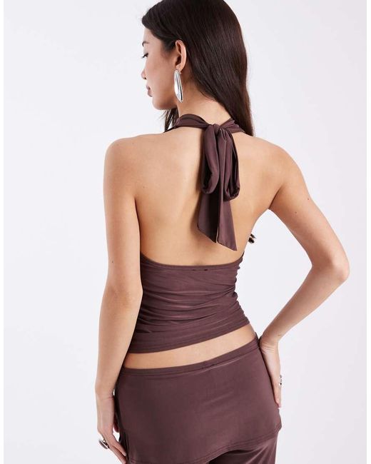 Collusion Purple Tie Halter Neck Scarf Slinky Top