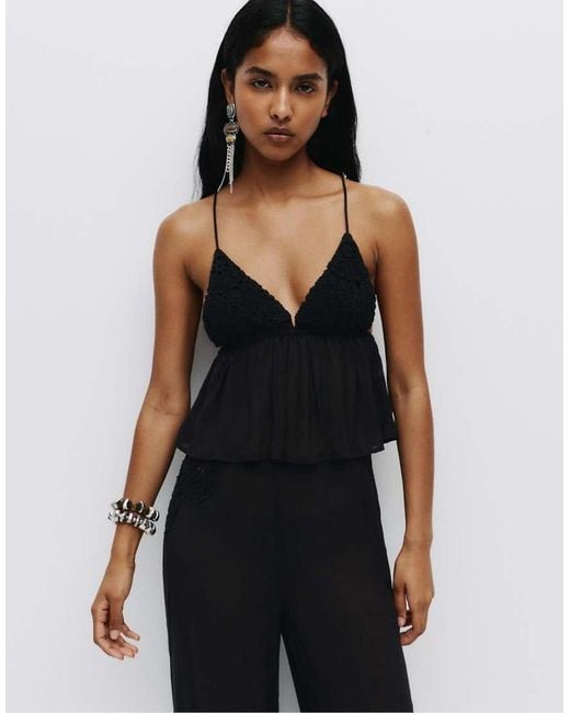 Pull&Bear Black Strappy Crochet Top