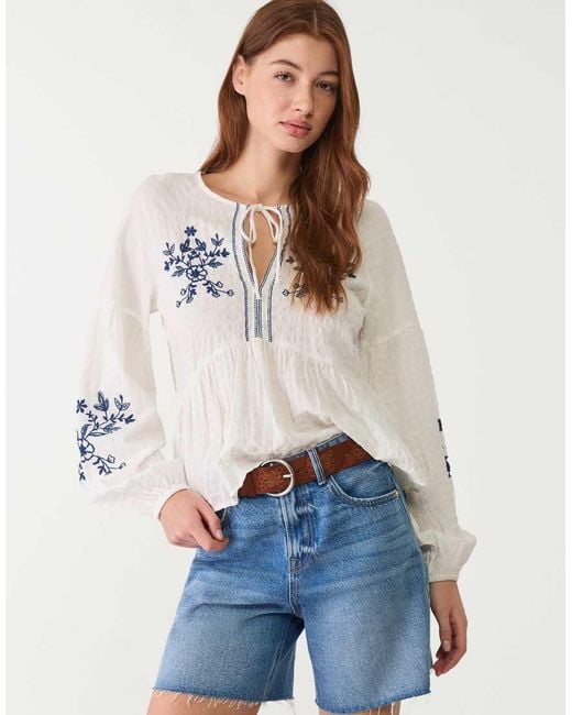 Stradivarius Blue Embroidered Blouse