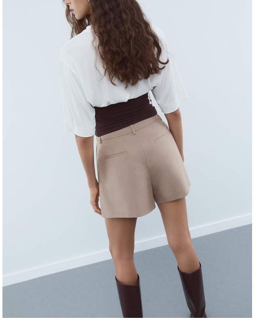 Stradivarius Gray Smart Shorts With Darts