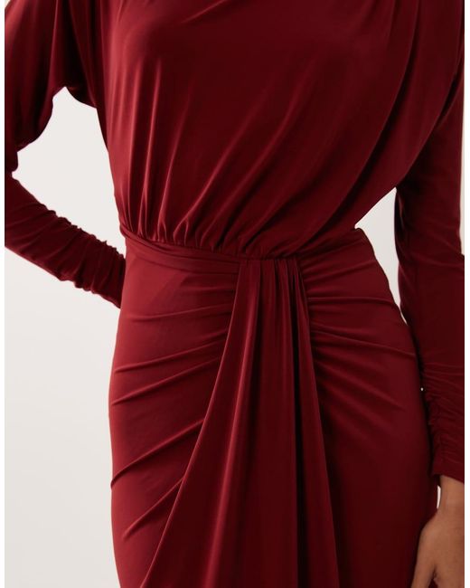 Forever New Red Slinky Long Sleeve Drape Detail Maxi Dress