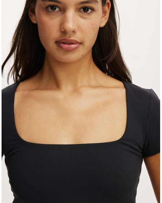 Cotton On Black Ultra Soft Square Neck Fitted Tshirt