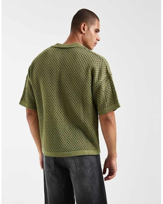 ASOS Green Oversized Knitted Notch Neck With Mesh Panels for men