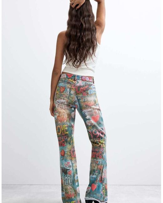 Desigual White Printed Flare Jeans